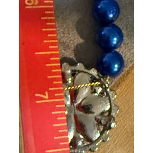 Handmade Blue Beaded Choker with Floral Crystal Accents - Picture 9 of 10